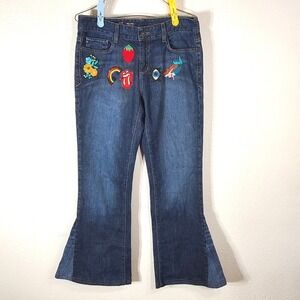 Eddie Bauer Womens 8L Flare Jeans 32x32 Repurposed Custom Patchwork Y2K 2009‎